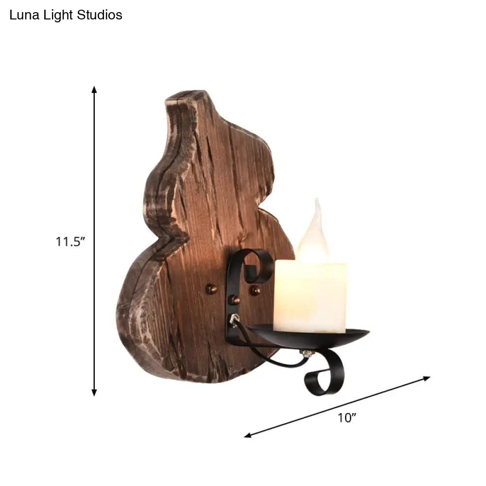 Nautical Wood Kerosene Lantern Wall Lamp: Brown Wall Mount Light with Wood Backplate -  - DINIBLO 