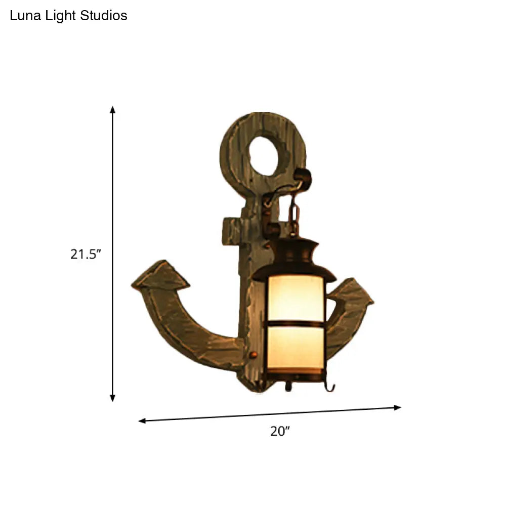 Nautical Wood Kerosene Lantern Wall Lamp: Brown Wall Mount Light with Wood Backplate -  - DINIBLO 