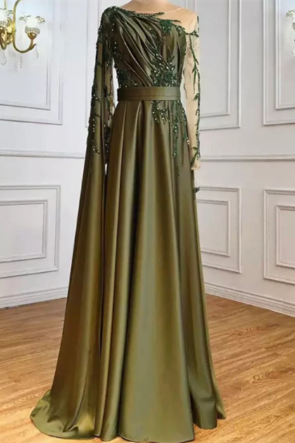 One Shoulder Evening Dress with Cape Long Sleeves - Prom Dresses - DINIBLO 