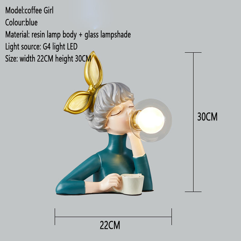 Resin Coffee Girl Table Lamp - LAMP - DINIBLO 