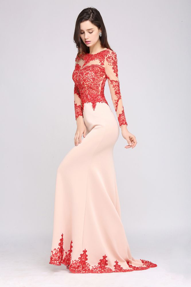 Pink Mermaid Scoop Sweep Train Pretty Evening Dresses with Lace - Prom Dresses - DINIBLO 