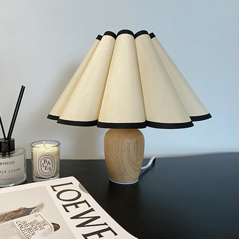 Pleated Wooden Base Table Lamp - Table Lamp - DINIBLO 