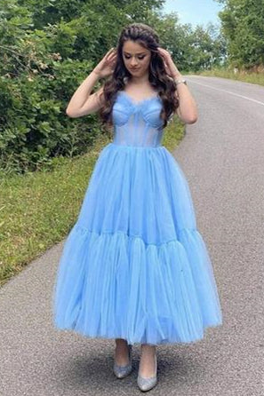 Princess Light Sky Blue Tulle Long Prom Dress - Prom Dresses - DINIBLO 