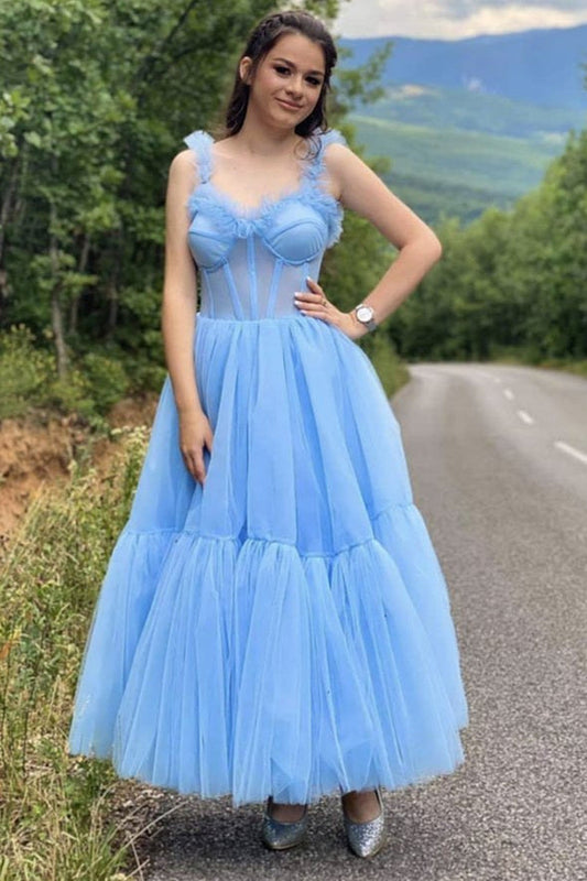 Princess Light Sky Blue Tulle Long Prom Dress - Prom Dresses - DINIBLO 