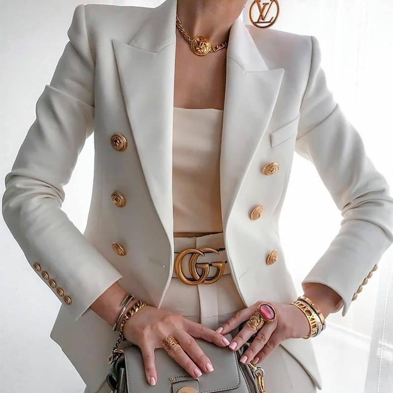 White Double Breasted Blazer -  - DINIBLO 