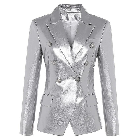 The Margot Faux Leather Blazer - Platinum -  - DINIBLO 