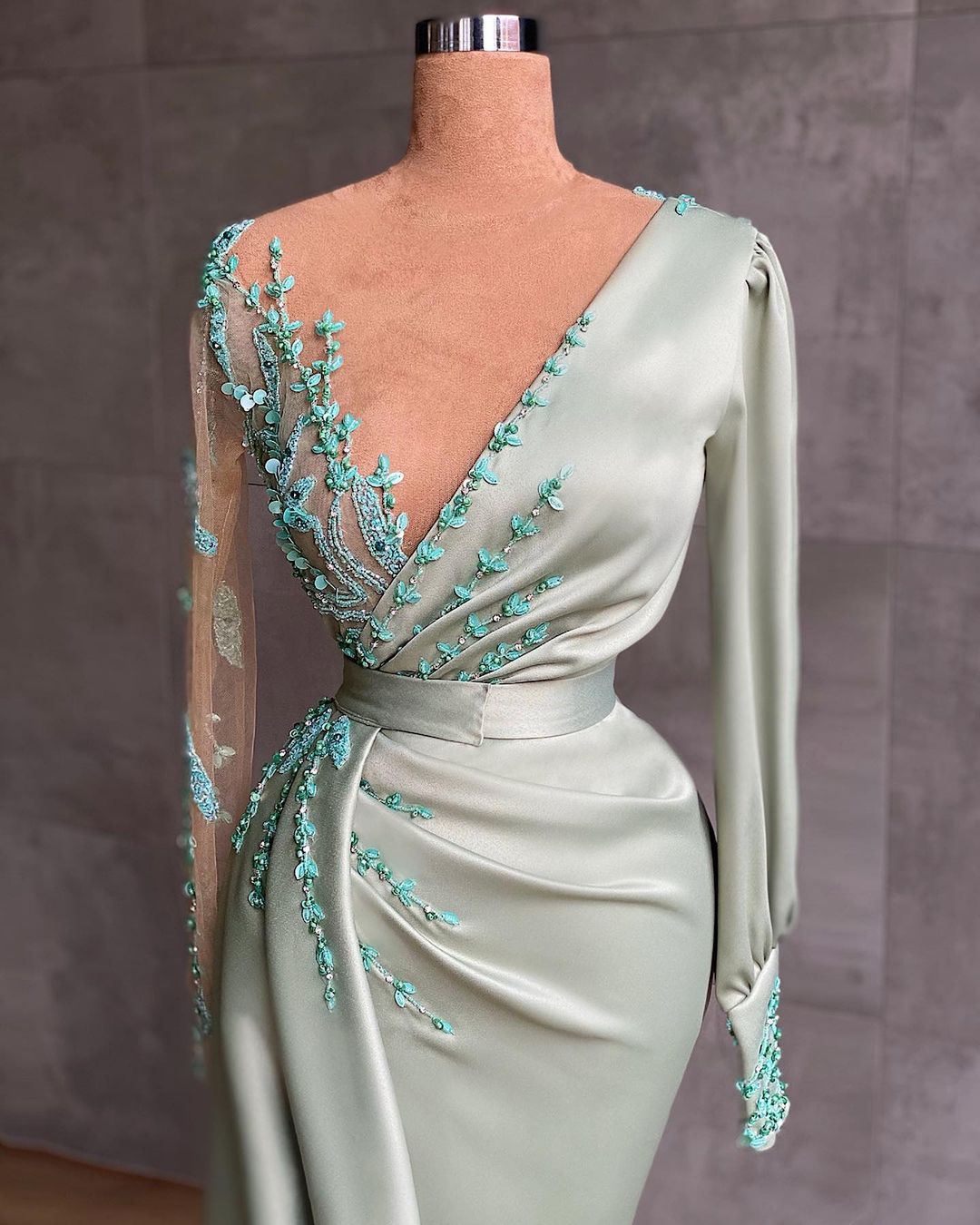 Prom dresses long mint green Evening dresses with sleeves - Prom Dresses - DINIBLO 