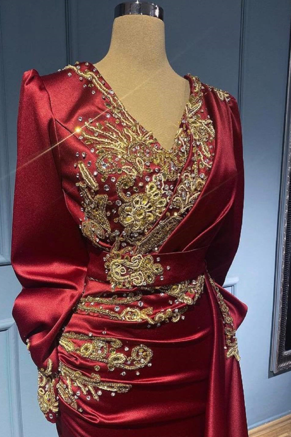 Red evening dresses with sleeves elegant floor-length prom dresses - Prom Dresses - DINIBLO 