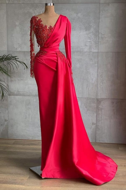 Red Long Prom Dresses | Evening dresses with sleeves - Prom Dresses - DINIBLO 