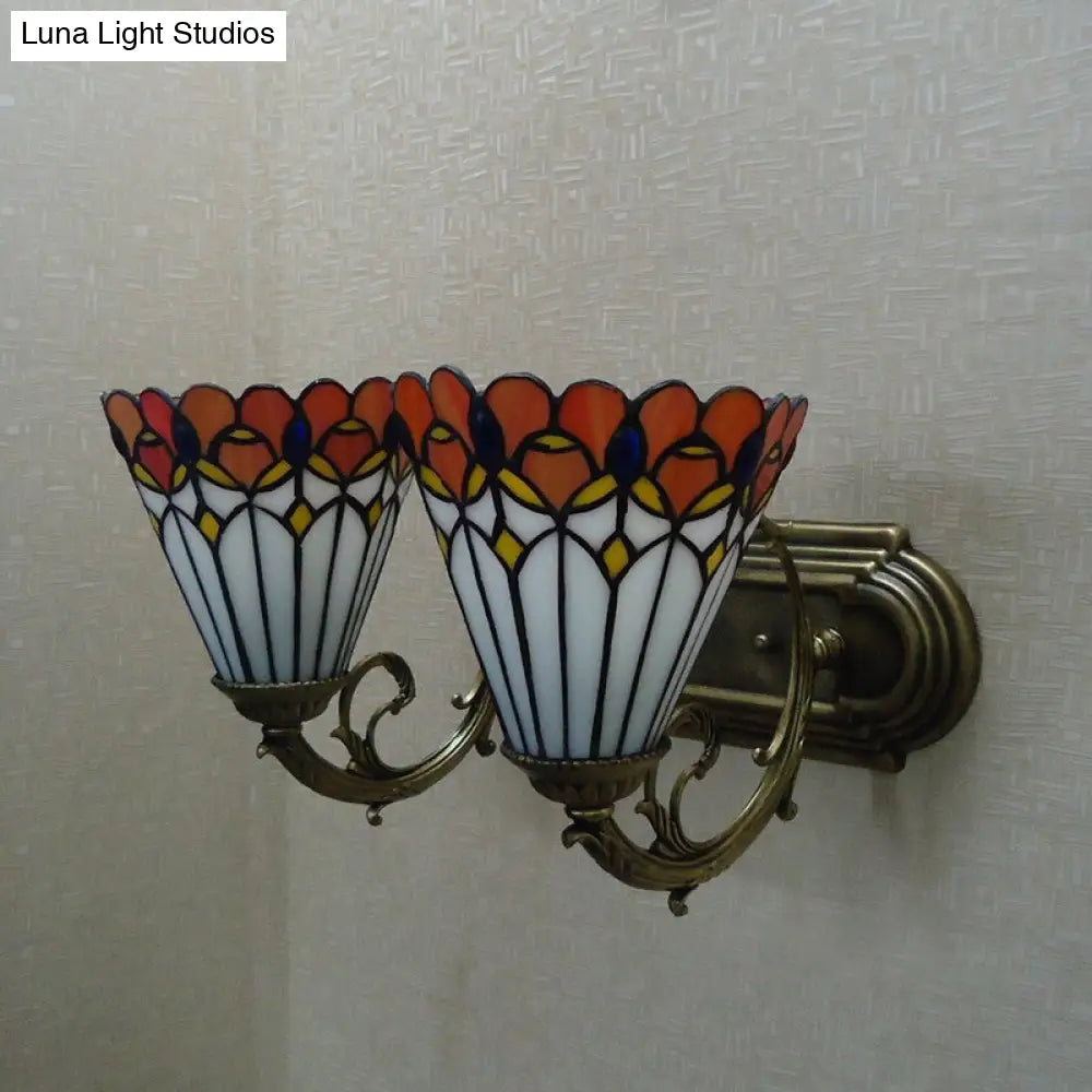 Red Stained Glass Tiffany Conical Wall Sconce with Curving Arm - Elegant Wall Lighting -  - DINIBLO 