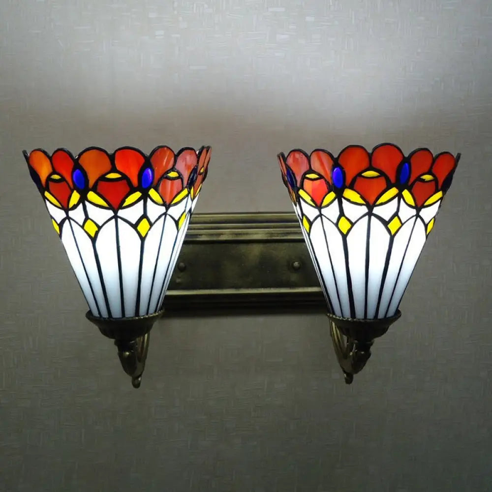 Red Stained Glass Tiffany Conical Wall Sconce with Curving Arm - Elegant Wall Lighting -  - DINIBLO 