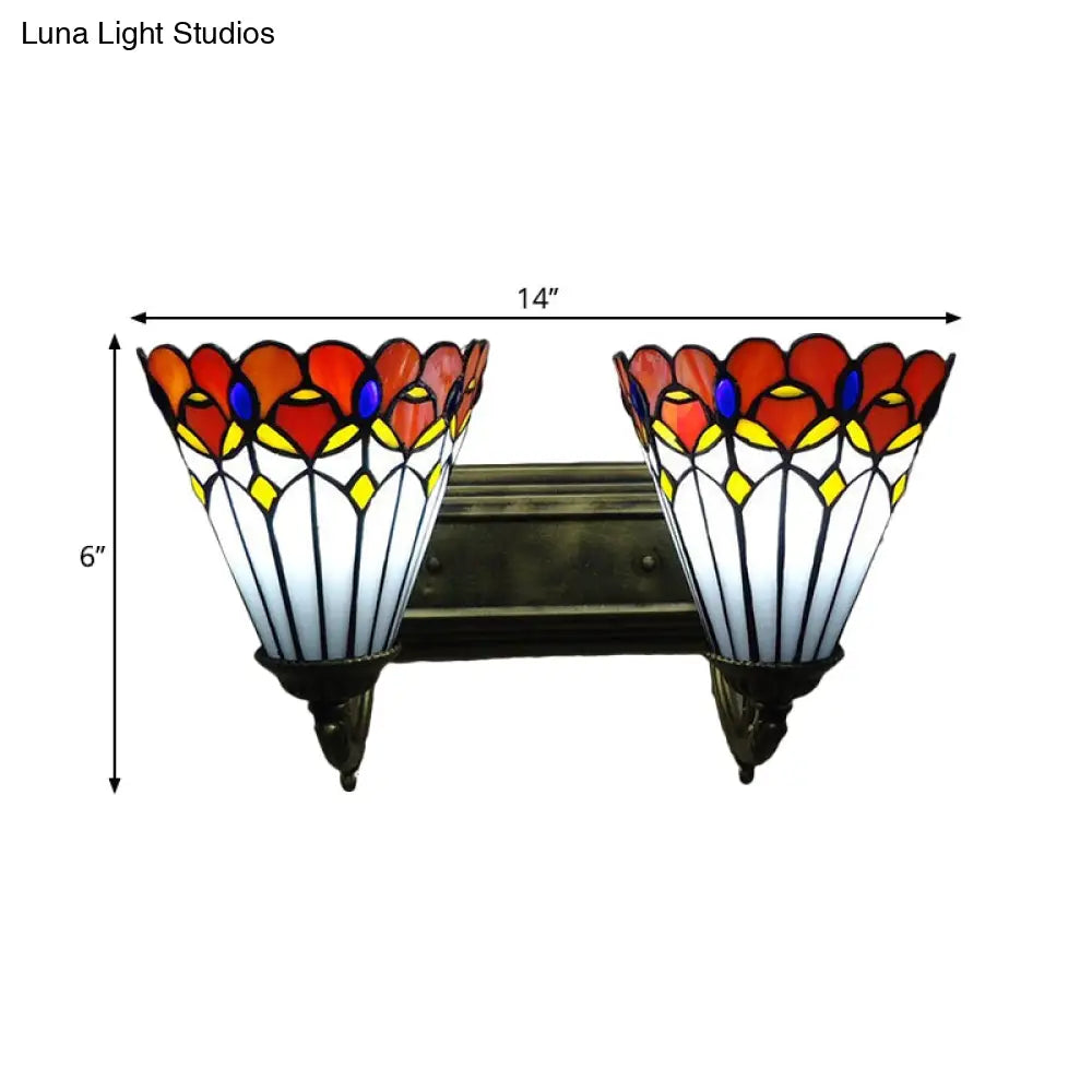 Red Stained Glass Tiffany Conical Wall Sconce with Curving Arm - Elegant Wall Lighting -  - DINIBLO 