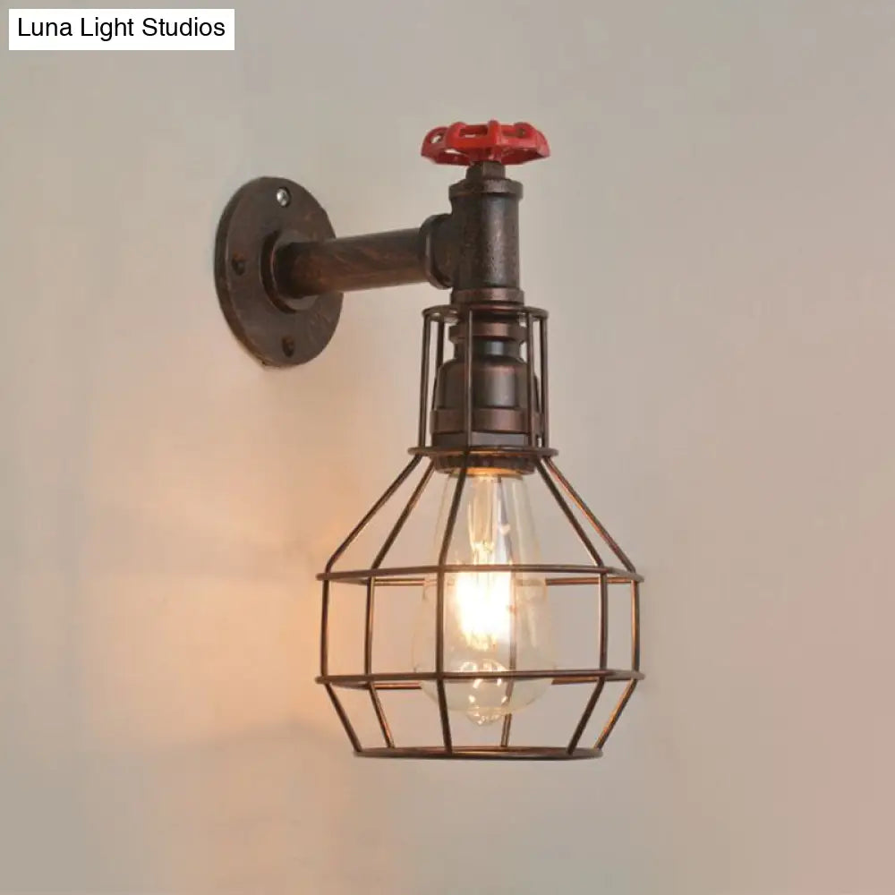 Retro Grenade Cage Wall Light with Water Valve - Rustic Metallic Restaurant Fixture -  - DINIBLO 