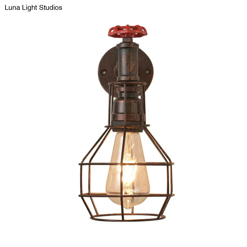 Retro Grenade Cage Wall Light with Water Valve - Rustic Metallic Restaurant Fixture -  - DINIBLO 