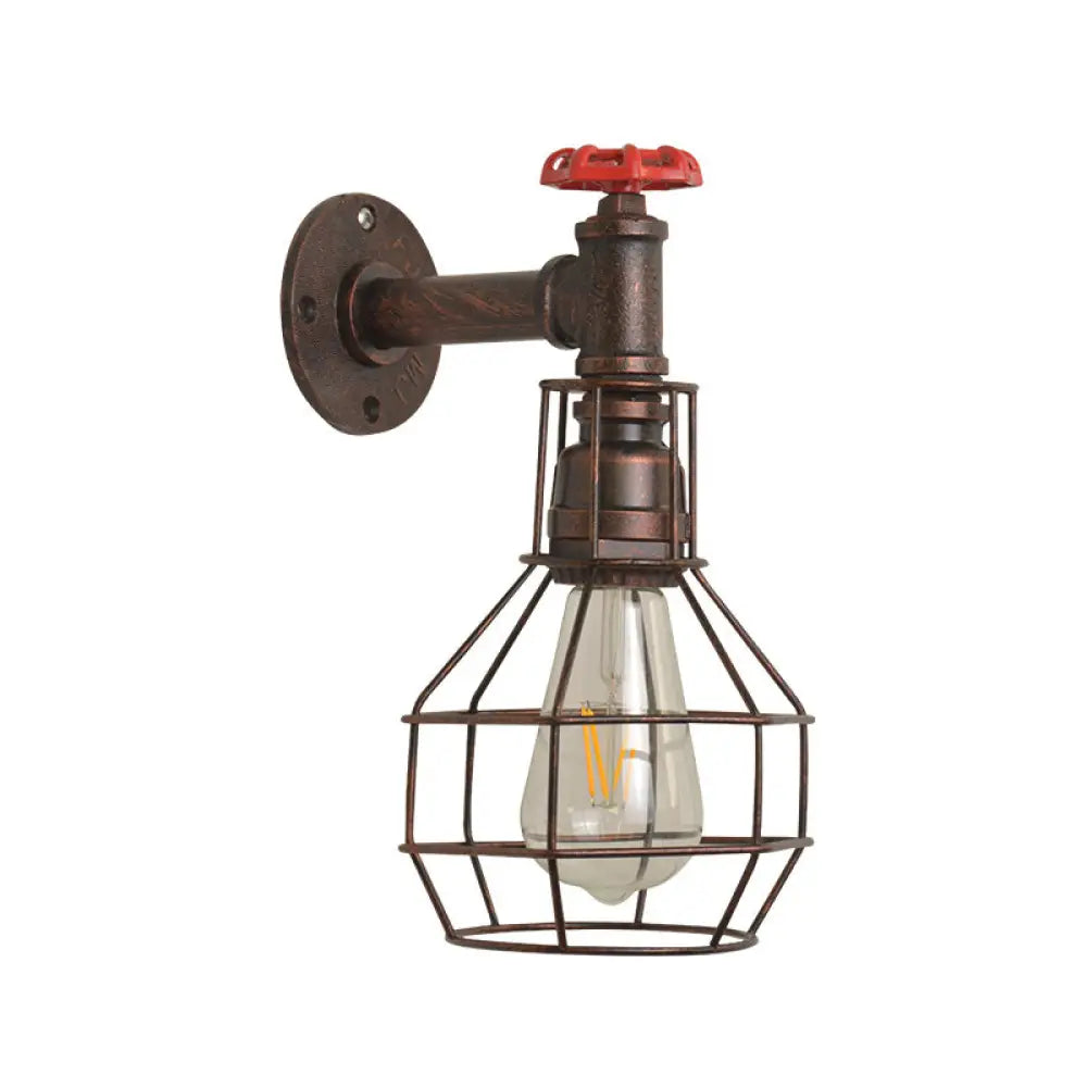 Retro Grenade Cage Wall Light with Water Valve - Rustic Metallic Restaurant Fixture -  - DINIBLO 