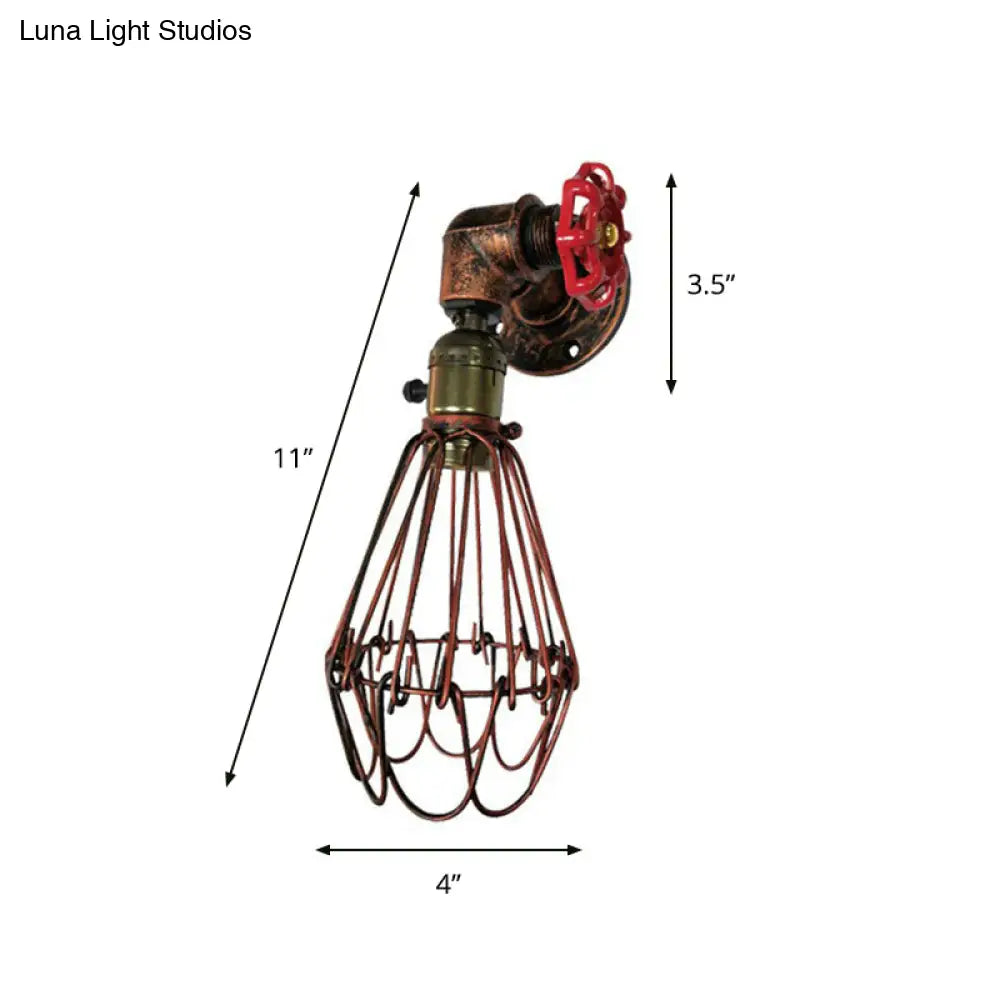 Rust Red Metallic 1-Bulb Cage Wall Light Fixture | Warehouse Sconce for Living Room -  - DINIBLO 