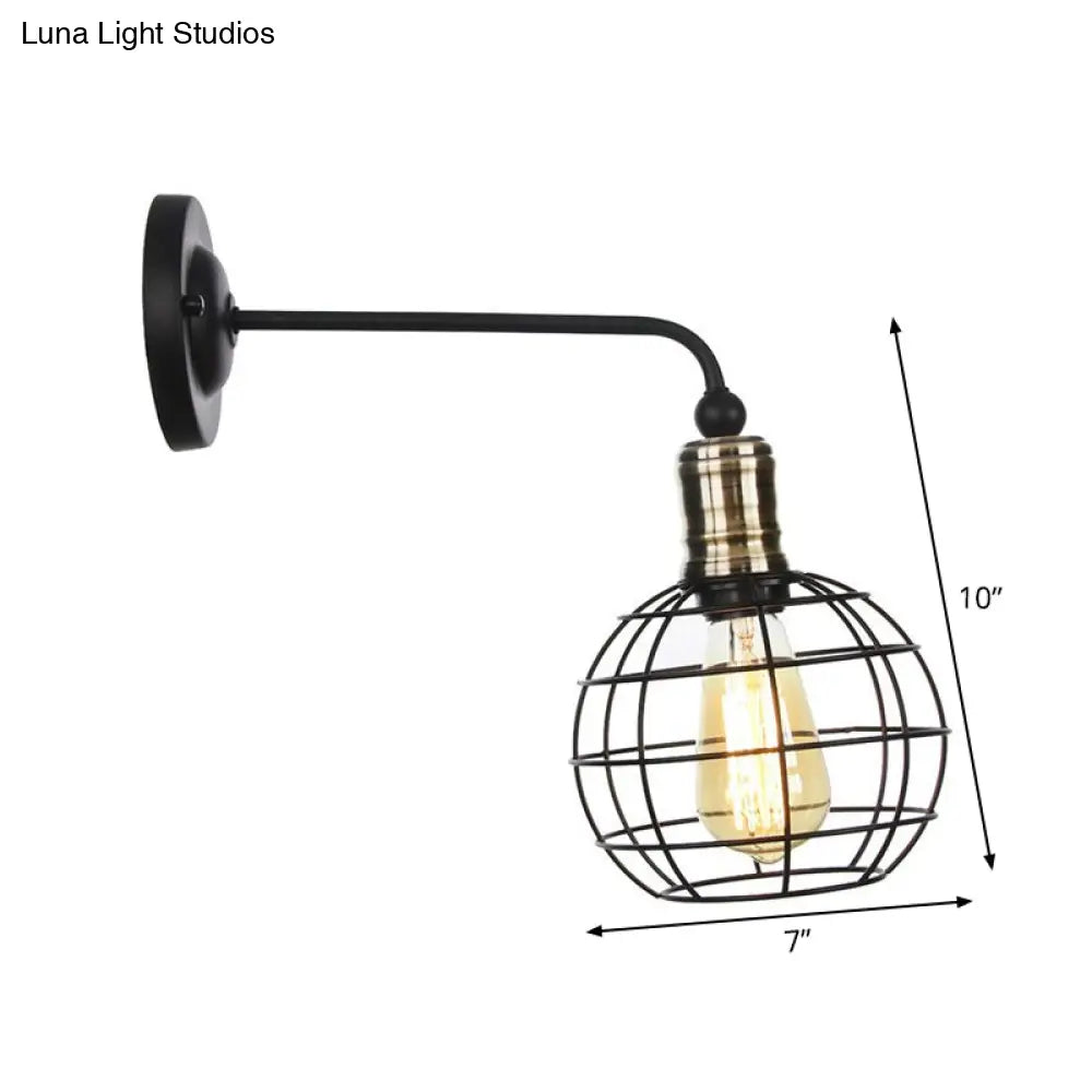 Rustic 1-Light Iron Wall Lamp Fixture in Black for Dining Room - Bell/Sphere Cage/Flared Wall Light -  - DINIBLO 