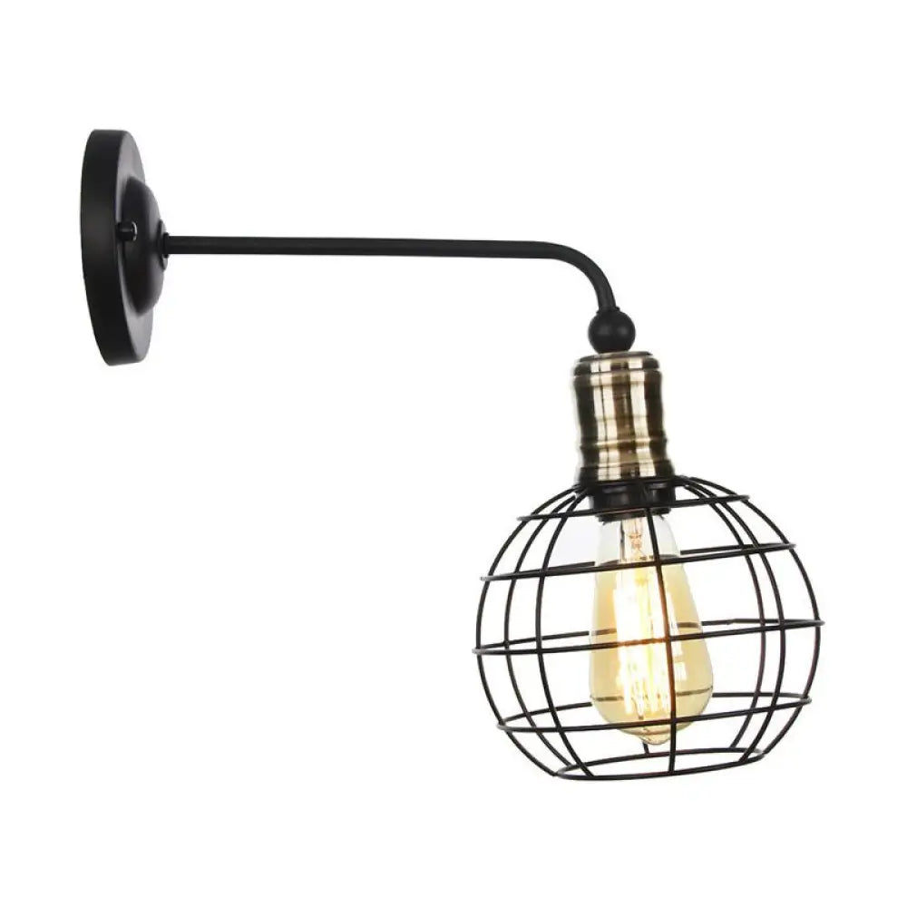 Rustic 1-Light Iron Wall Lamp Fixture in Black for Dining Room - Bell/Sphere Cage/Flared Wall Light -  - DINIBLO 