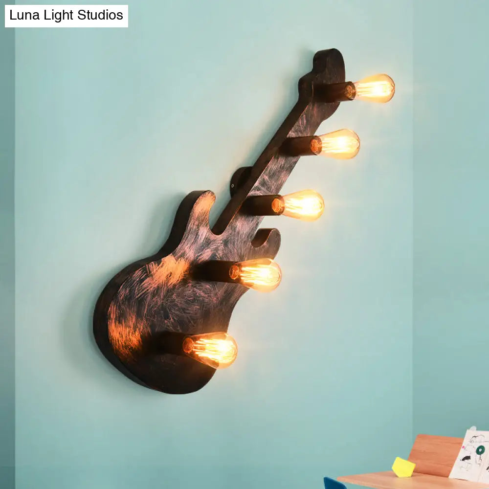 Rustic 5-Light Wall Sconce: Vintage Bare Open Metal Design with Guitar Backplate -  - DINIBLO 