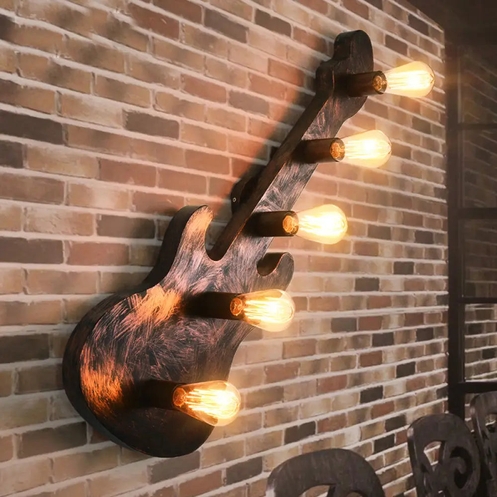 Rustic 5-Light Wall Sconce: Vintage Bare Open Metal Design with Guitar Backplate -  - DINIBLO 