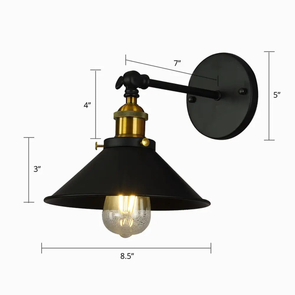 Rustic Black & Brass Wall Mount Sconce Lamp with Swivel – Single Shade -  - DINIBLO 