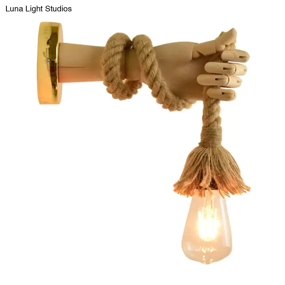 Rustic Exposed Bulb 1-Light Wall Sconce with Jute Rope and Metal Backplate in Beige -  - DINIBLO 