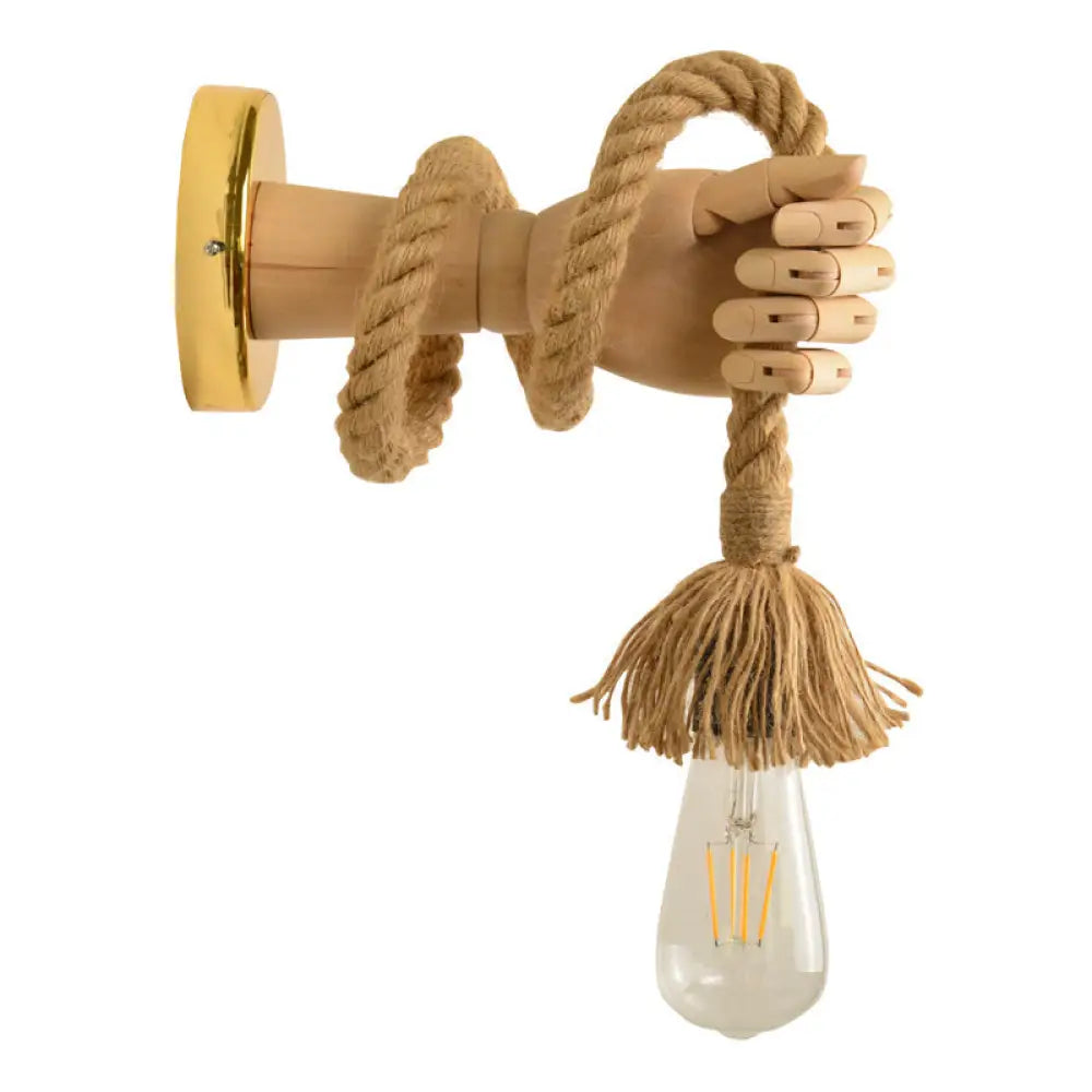 Rustic Exposed Bulb 1-Light Wall Sconce with Jute Rope and Metal Backplate in Beige -  - DINIBLO 