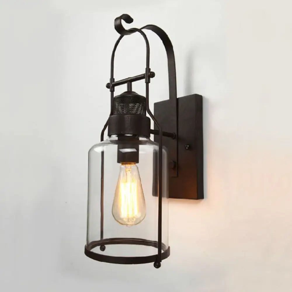 Rustic Glass Wall Light with Mesh Top - Cylindrical 1 Head Kitchen Lamp (Black) -  - DINIBLO 