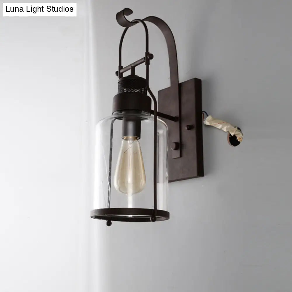 Rustic Glass Wall Light with Mesh Top - Cylindrical 1 Head Kitchen Lamp (Black) -  - DINIBLO 