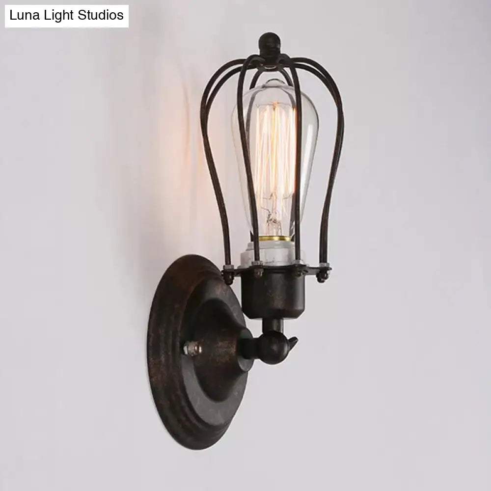 Rustic Iron Farmhouse Wall Lamp - Pear Shape, Single-Bulb Bedside Light Kit - Rotatable Fixture -  - DINIBLO 