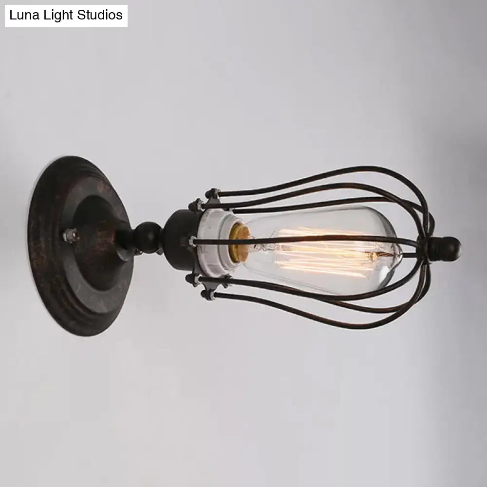 Rustic Iron Farmhouse Wall Lamp - Pear Shape, Single-Bulb Bedside Light Kit - Rotatable Fixture -  - DINIBLO 