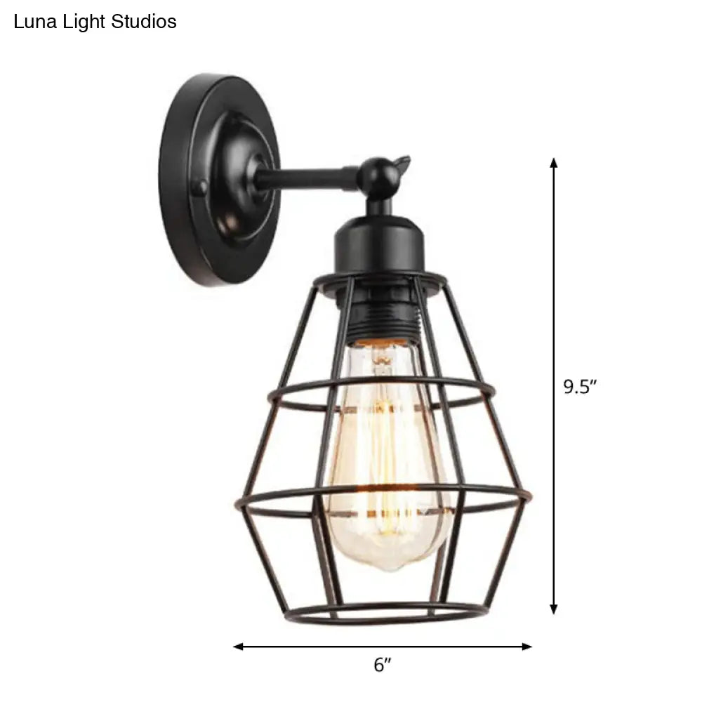 Rustic Iron Wire Cage Rotating Wall Lamp with 1 Light for Bedroom Reading - Black (With/Without Switch) -  - DINIBLO 