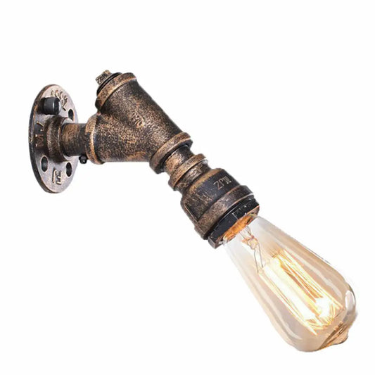 Rustic Piping Wall Sconce - 1-Light Metal Fixture with Exposed Bulb Design -  - DINIBLO 