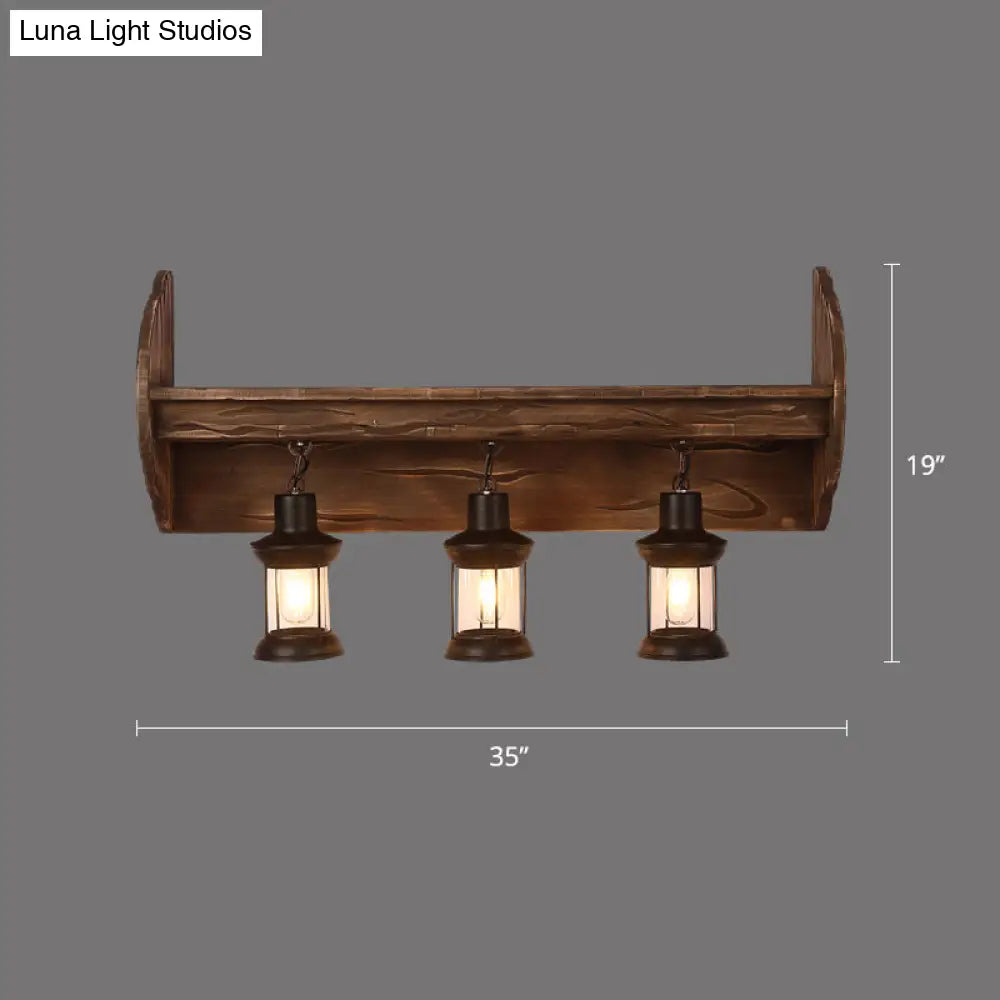 Rustic Wooden Geometric Wall Sconce - Brown 1-Light Wall Mounted Light for Restaurants -  - DINIBLO 