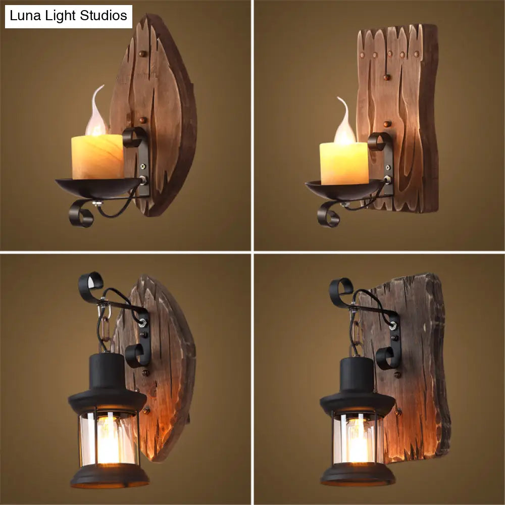 Rustic Wooden Geometric Wall Sconce - Brown 1-Light Wall Mounted Light for Restaurants -  - DINIBLO 