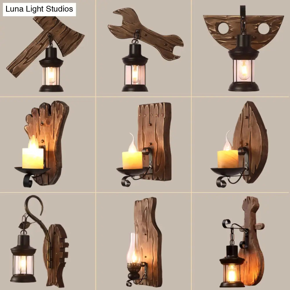 Rustic Wooden Geometric Wall Sconce - Brown 1-Light Wall Mounted Light for Restaurants -  - DINIBLO 