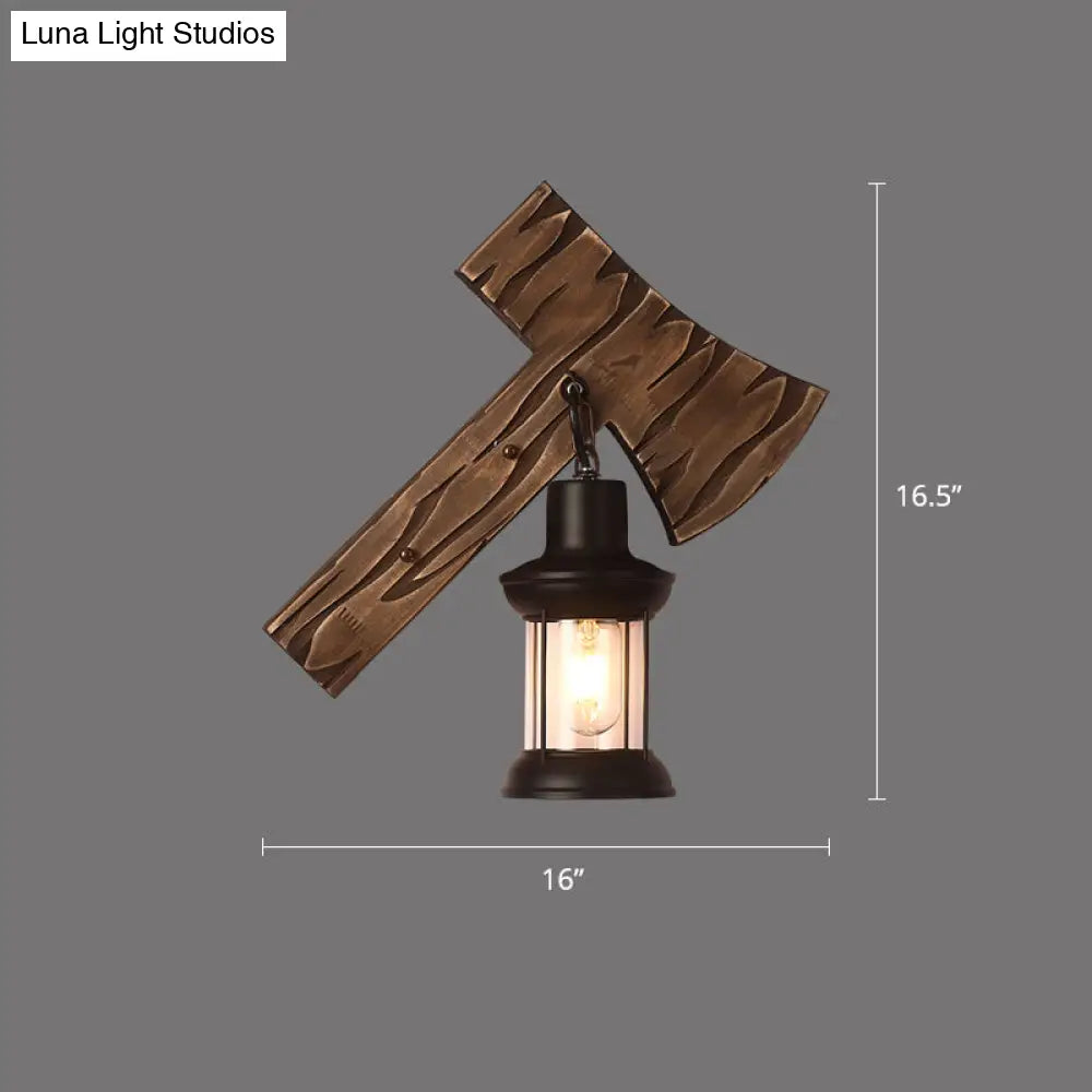 Rustic Wooden Geometric Wall Sconce - Brown 1-Light Wall Mounted Light for Restaurants -  - DINIBLO 