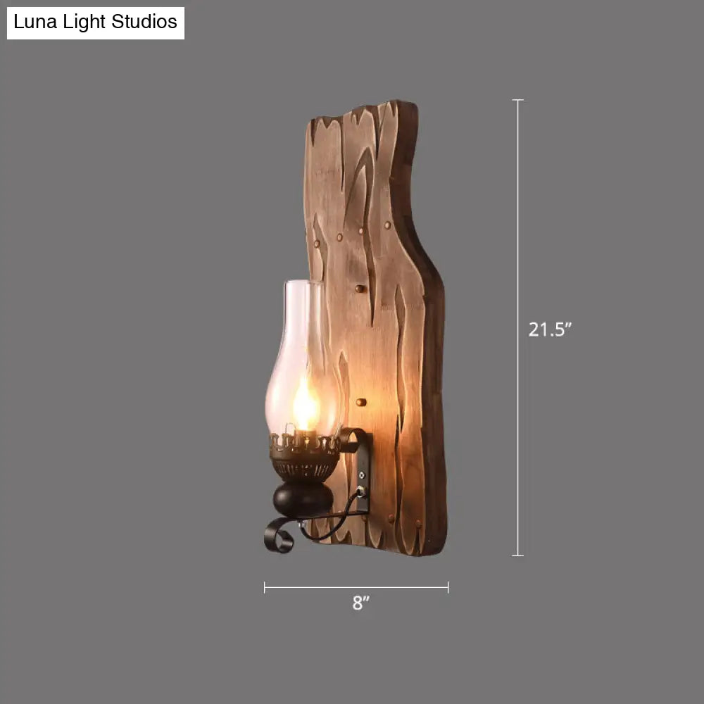 Rustic Wooden Geometric Wall Sconce - Brown 1-Light Wall Mounted Light for Restaurants -  - DINIBLO 