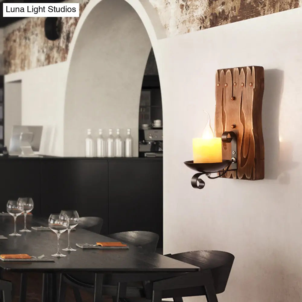 Rustic Wooden Geometric Wall Sconce - Brown 1-Light Wall Mounted Light for Restaurants -  - DINIBLO 