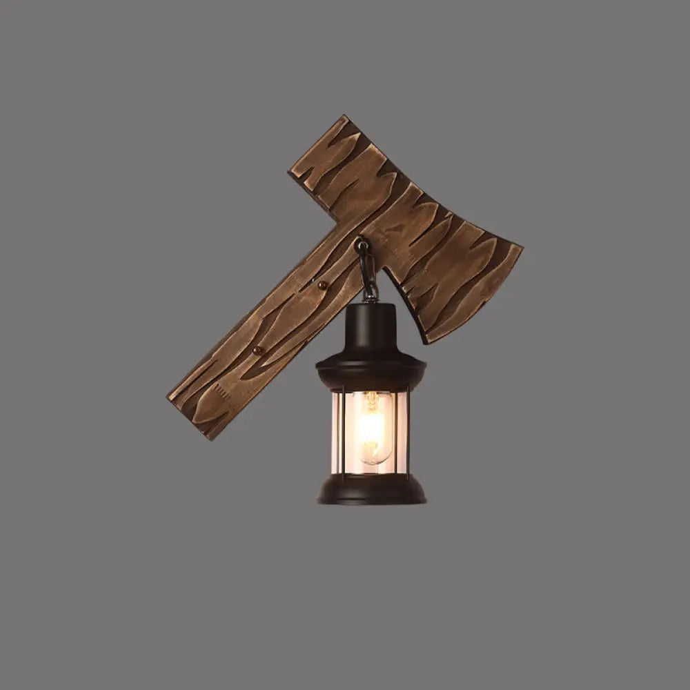 Rustic Wooden Geometric Wall Sconce - Brown 1-Light Wall Mounted Light for Restaurants -  - DINIBLO 