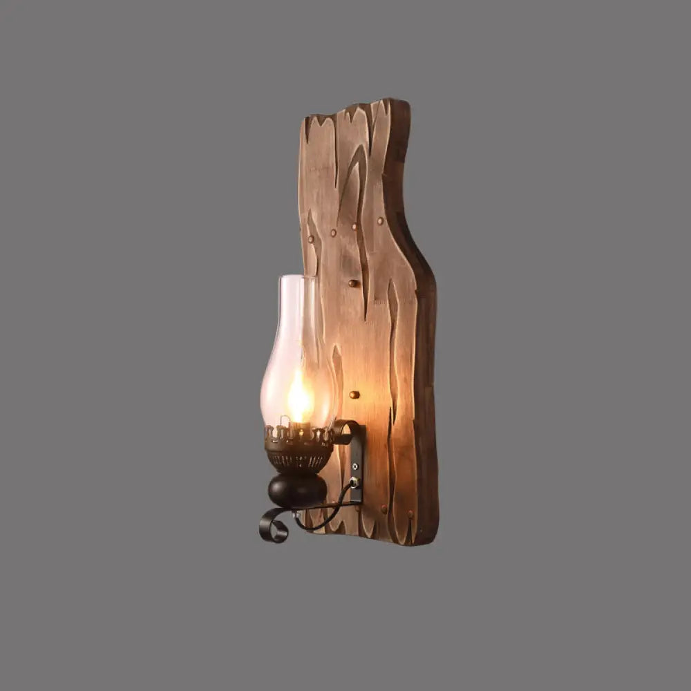 Rustic Wooden Geometric Wall Sconce - Brown 1-Light Wall Mounted Light for Restaurants