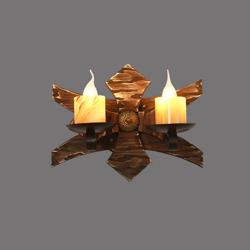 Rustic Wooden Geometric Wall Sconce - Brown 1-Light Wall Mounted Light for Restaurants