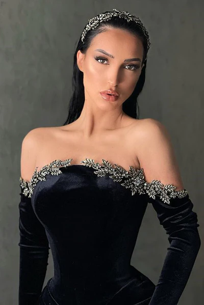 Sexy Long Black Off-the-shoulder Long Sleeves Mermaid Prom Dress With Slit - Prom Dresses - DINIBLO 