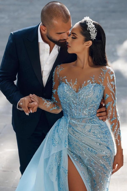 Sexy Sparkly Long Sleeves Mermaid Prom Dresses Evening Gowns With Lace - Prom Dresses - DINIBLO 