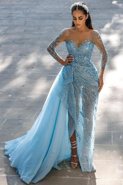 Sexy Sparkly Long Sleeves Mermaid Prom Dresses Evening Gowns With Lace - Prom Dresses - DINIBLO 