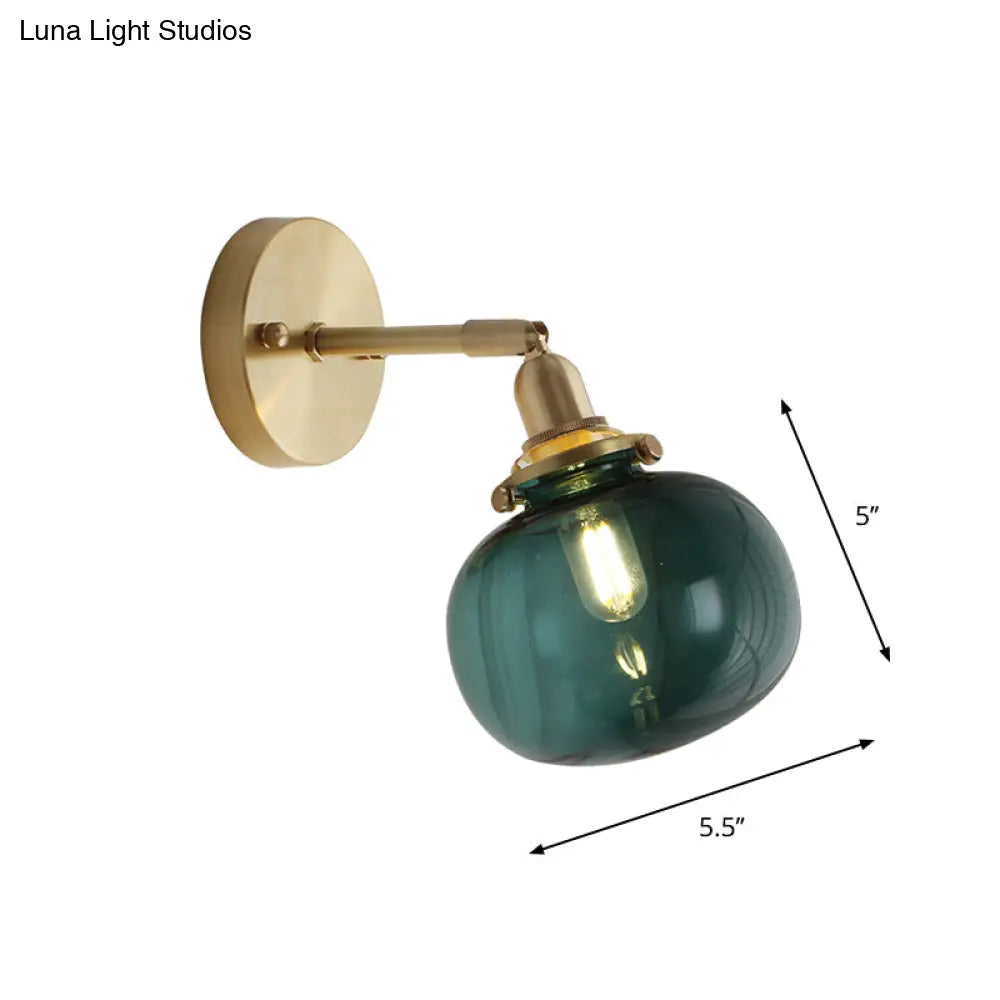 Small Brass Pumpkin Wall Lamp with Clear Ribbed/Blue Glass - Bedroom Lighting with Adjustable Joint -  - DINIBLO 