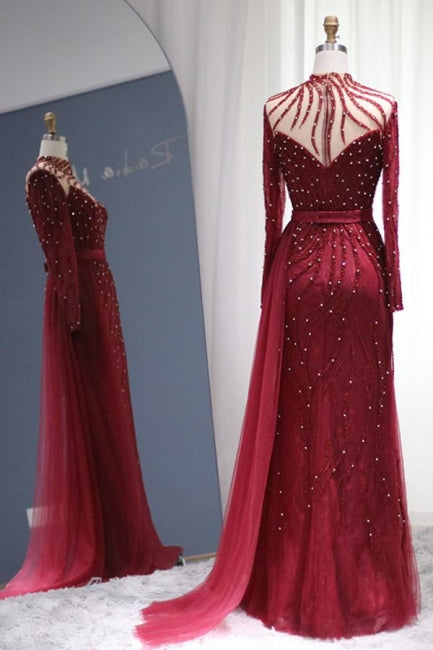 Sparkly Burgundy Long Sleeve Mermaid Prom Dresses Luxious Evening Gowns - Prom Dresses - DINIBLO 