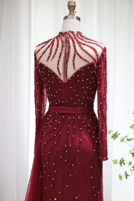 Sparkly Burgundy Long Sleeve Mermaid Prom Dresses Luxious Evening Gowns - Prom Dresses - DINIBLO 