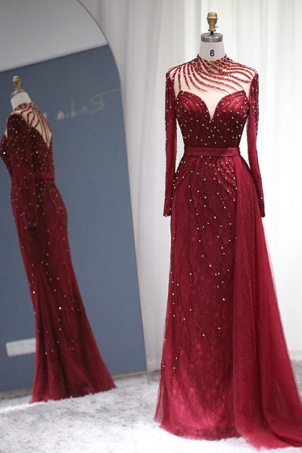 Sparkly Burgundy Long Sleeve Mermaid Prom Dresses Luxious Evening Gowns - Prom Dresses - DINIBLO 