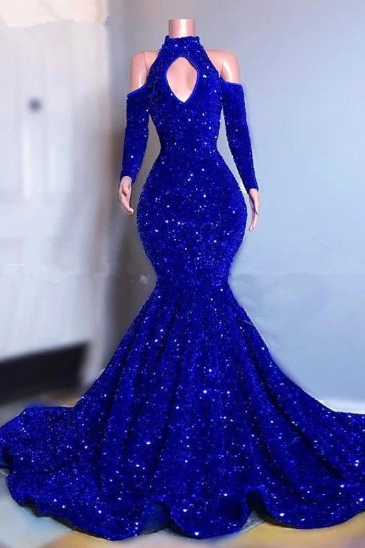 Sparkly Long Sleeves Mermaid Floor-Length Prom Dress - Prom Dresses - DINIBLO 